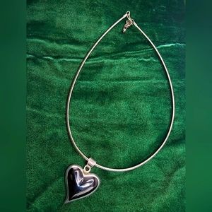 LARGE 950 SILVE IN MEXICO ONYX PUFFY HEART PENDANT STERLING CHAIN (013NECK)